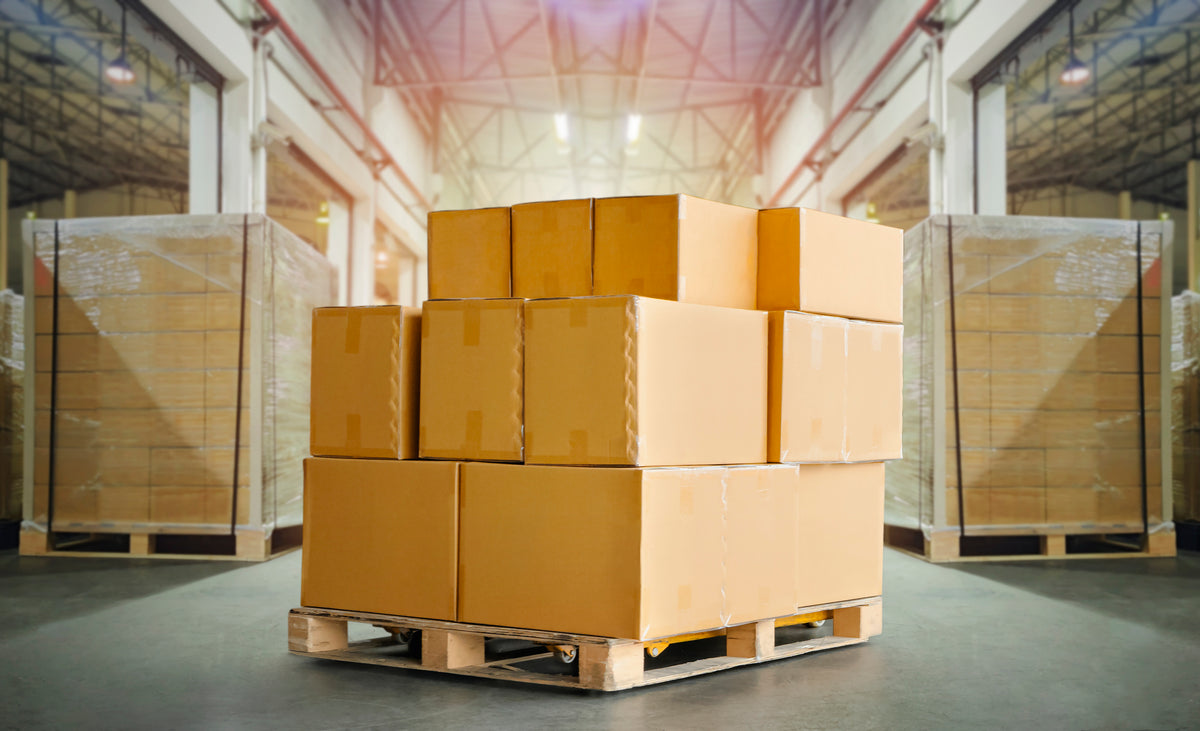 Pallet of boxes in in warehouse
