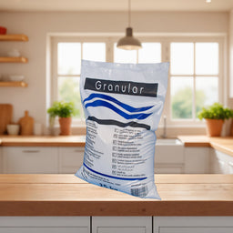 25KG Bag of Granular Salt on Kitchen Worktop