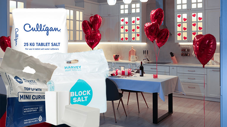 Salt varieties in a kitchen with love heart balloons.