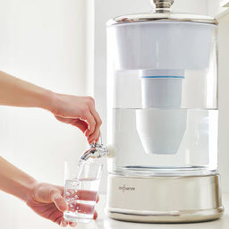 ZeroWater 9.5L (40 Cup) Glass Dispenser dispensing fresh, filtered water